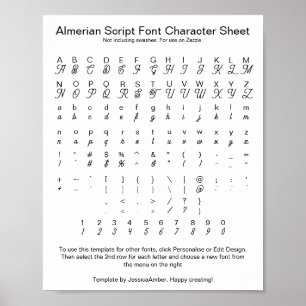 Poster Almerian Script Font Character Sheet for Zazzle