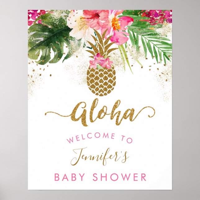 Poster Aloha Ananas Baby shower Floral Bienvenue (Devant)