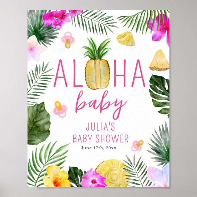 Poster Aloha Baby Pineappy & Pacifiers Baby shower Luau (Devant)
