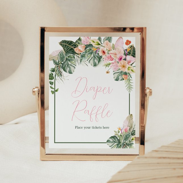 Poster Aloha Baby shower Déchets Raffle (Aloha Pink Hawaiian Baby Shower Diaper Raffle Sign)
