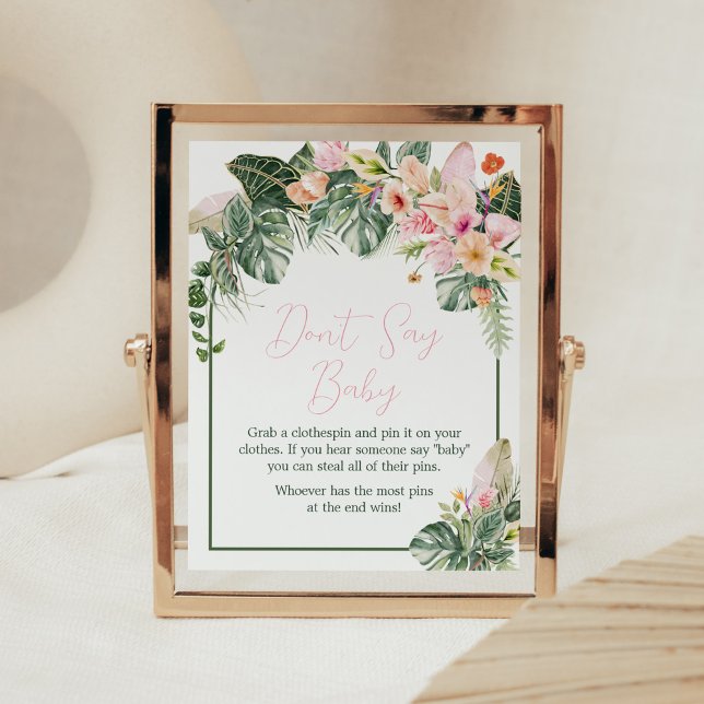 Poster Aloha Baby shower ne pas dire bébé (Aloha Pink Hawaiian Baby Shower Don't Say Baby Sign)