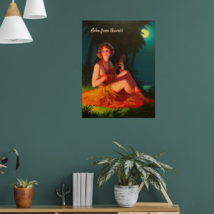 Poster Aloha Girl with Ukulele (texte personnalisable)