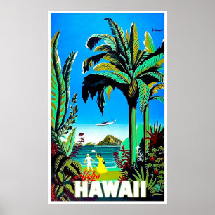 Poster Aloha Hawaï, île tropicale, voyage vintage de