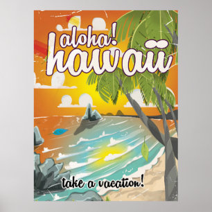 Poster Aloha ! Hawaii ! dessin animé d'affiches de voyage