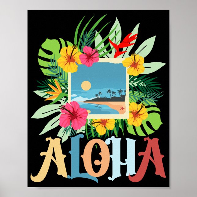 Poster Aloha Hawaii Hawaii île Palm Trees Plage (Devant)