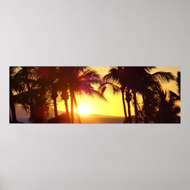 Poster Aloha Hawaii Palm Trees Tropiques Coucher de solei (Devant)