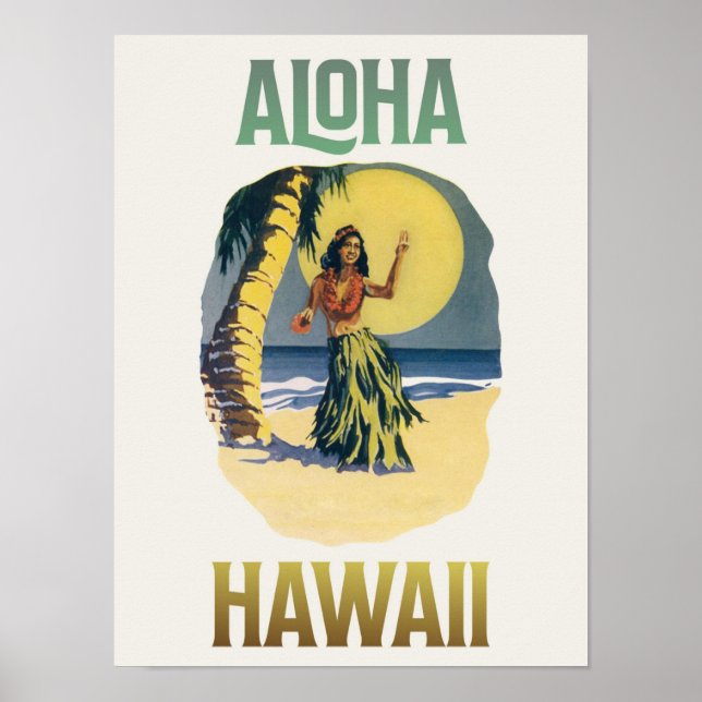 Poster Aloha Hawaii Vintage Hula Girl (Devant)