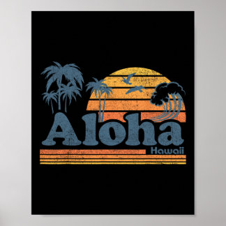 Poster Aloha Hawaii Vintage Plage Été Surf 70s Rétro
