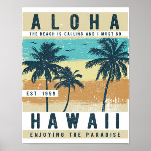Poster Aloha Hawaii Voyage Rétro
