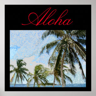 Poster Aloha Hawaiian Palm Trees Tropical Travel