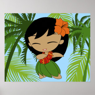 Poster Aloha Honeys Hawaiian Orange Hibiscus Hula Girl