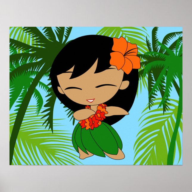 Poster Aloha Honeys Hawaiian Orange Hibiscus Hula Girl (Devant)