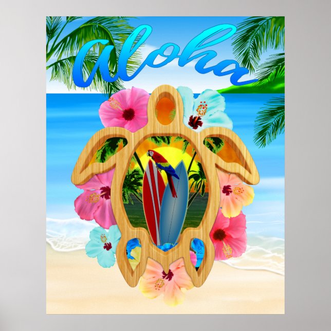 Poster Aloha Honu Sea Turtle 2 (Devant)