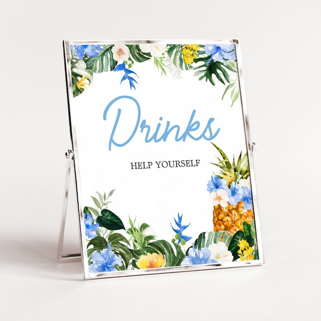 Poster Aloha Pineapple Baby Shower Drinks Sign (Aloha Baby Shower Sign)