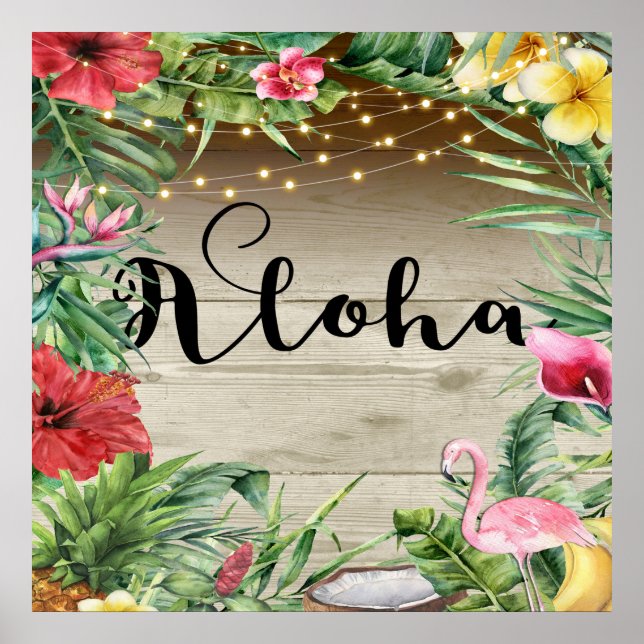 Poster Aloha Tropical Bois Floral Feuilles et lumières d' (Devant)