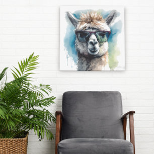 Poster alpaga blanc mignon portant lunettes de soleil