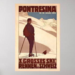 Poster Alpes de Pontresina Graubünden Suisse Ski Vintage