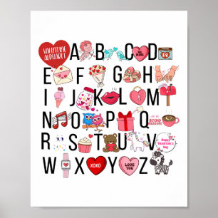 Poster Alphabet Abc I Love You T Shirt Valentines Day Hea