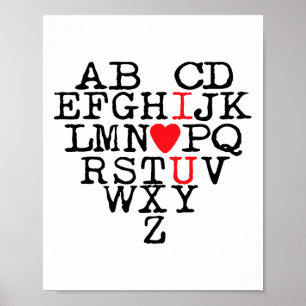 Poster Alphabet Abc I Love You T Shirt Valentines Day Hea