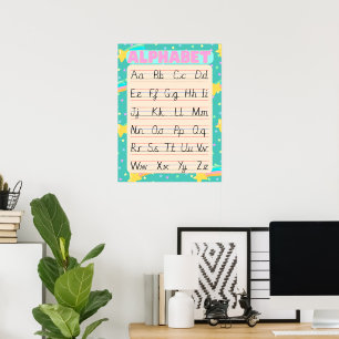 Poster Alphabet anglais cursif - Pop rétro