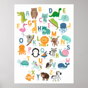 Poster Alphabet Animaux Enfants Crèche Maison École Salle