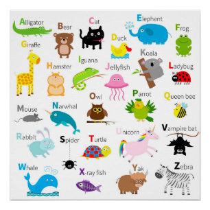 Poster Alphabet avec les images et les lettres animales
