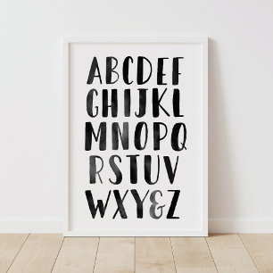 Poster Alphabet d'aquarelle noire ABC Décor de pépinière