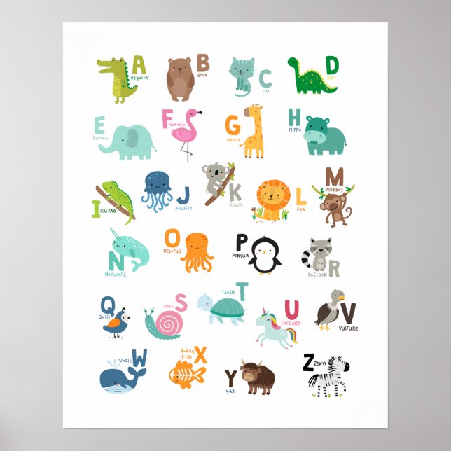 Poster Alphabet de doodle animal (Devant)