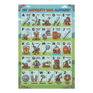 Poster Alphabet de guerre de l'antiquité A-Z