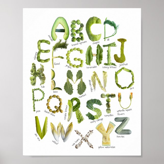 Poster Alphabet des légumes - Mangez vos légumes verts En (Devant)