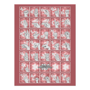 Poster Alphabet digital allemand 4 - rouge /