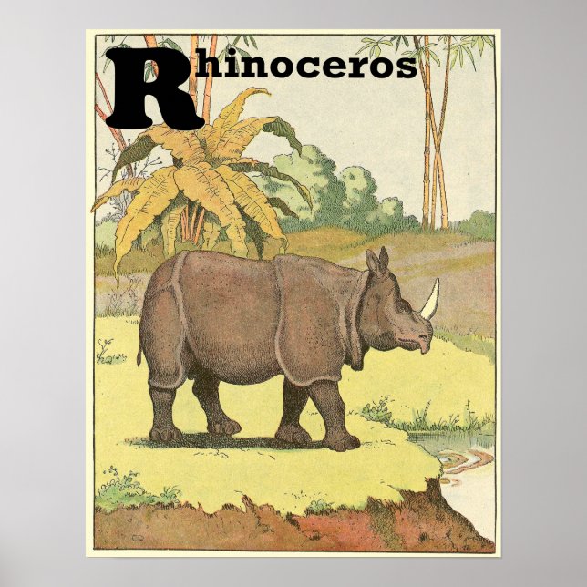 Poster Alphabet du livre de contes Rhinoceros (Devant)