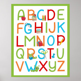 Poster Alphabet du ver de livre scolaire de A à Z sur fon