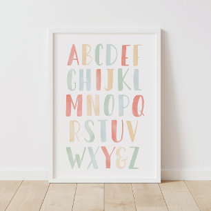 Poster Alphabet en aquarelle arc-en-ciel Décor de salle d