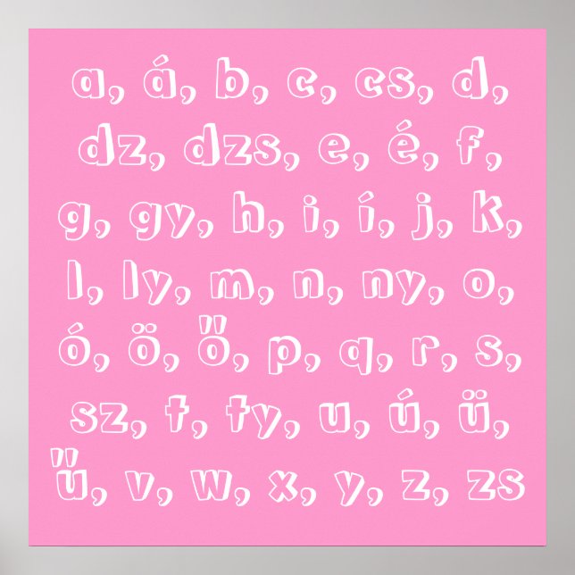 Poster alphabet hongrois en rose (Devant)
