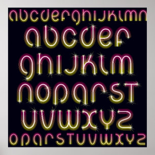 Poster Alphabet néon rose et jaune des années 80 rétro