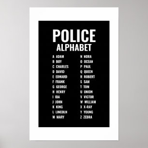 Poster Alphabet phonétique de police noir et blanc