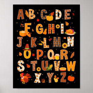 Poster Alphabet Turquie Citrouille Automne Thanksgiving T