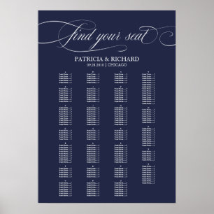 Poster Alphabetical Navy Blue Wedding Seating Chart