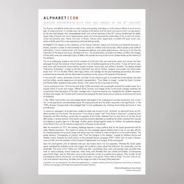 Poster ALPHABÉTICON. Expériences russes... (Texte d'intro (Devant)