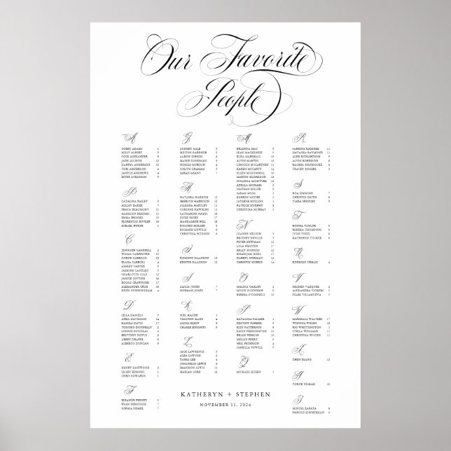 Poster Alphabétique Nos Favoris Mariage élégant (Devant)