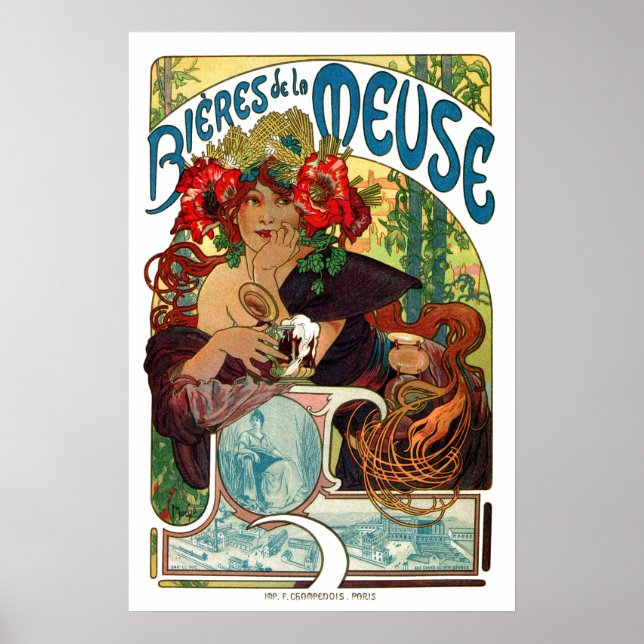 Poster Alphonse Mucha Bieres De La Meuse (Devant)