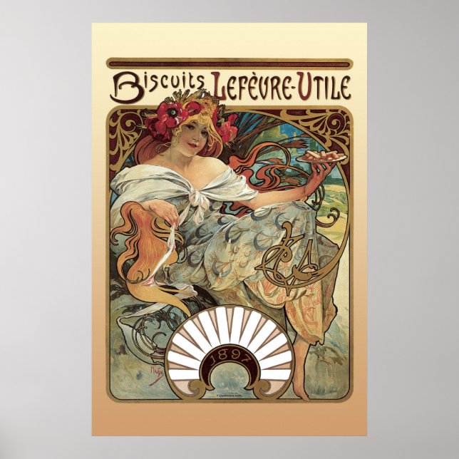 Poster Alphonse Mucha Biscuits Lefevre Utile (Devant)