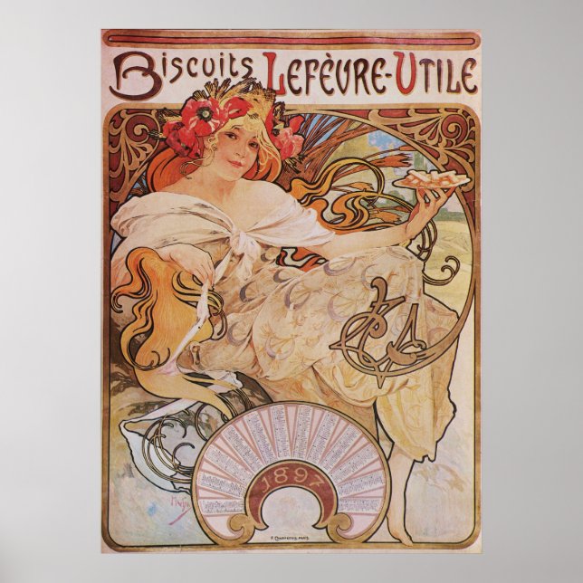 Poster Alphonse Mucha. Biscuits Lefevre-Utile, 1896 (Devant)