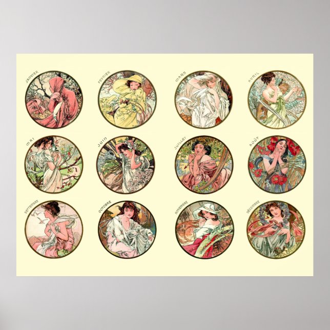 Poster Alphonse Mucha Douze Mois De L'Année (Devant)