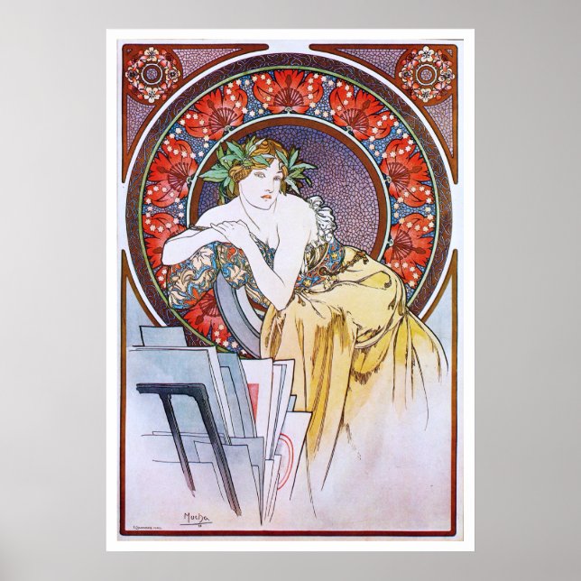 Poster Alphonse Mucha. Femme Au Carton A Dessins (Devant)