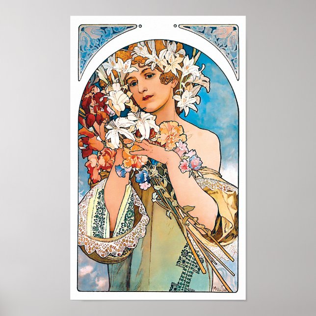 Poster Alphonse Mucha - Fleur - Art Nouveau Rétro (Devant)