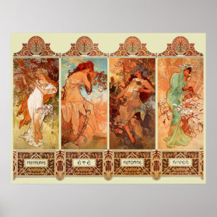 Poster Alphonse Mucha Four Seasons Art Nouveau