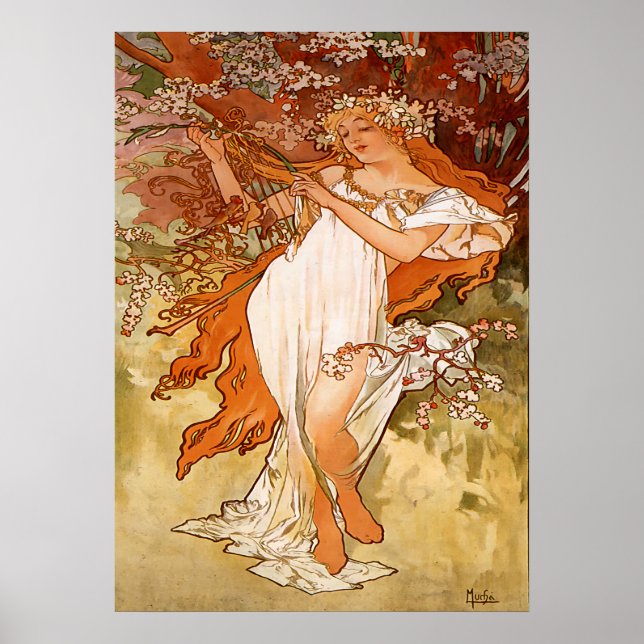 Poster Alphonse Mucha - Le printemps - Les saisons (Devant)