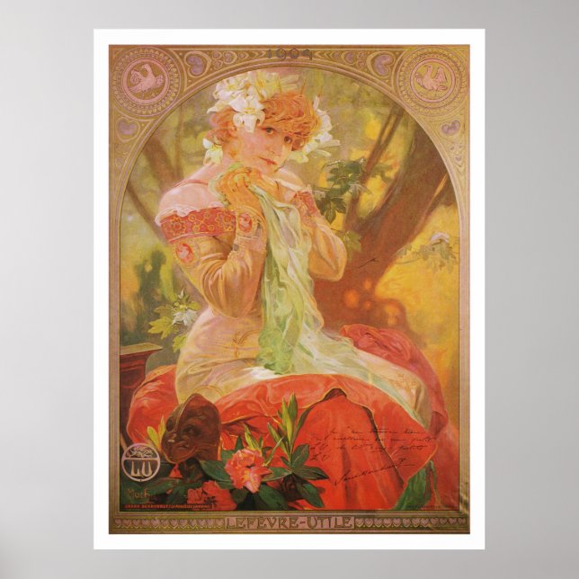 Poster Alphonse Mucha. Lefevre-Utile, Sarah Bernhardt (Devant)